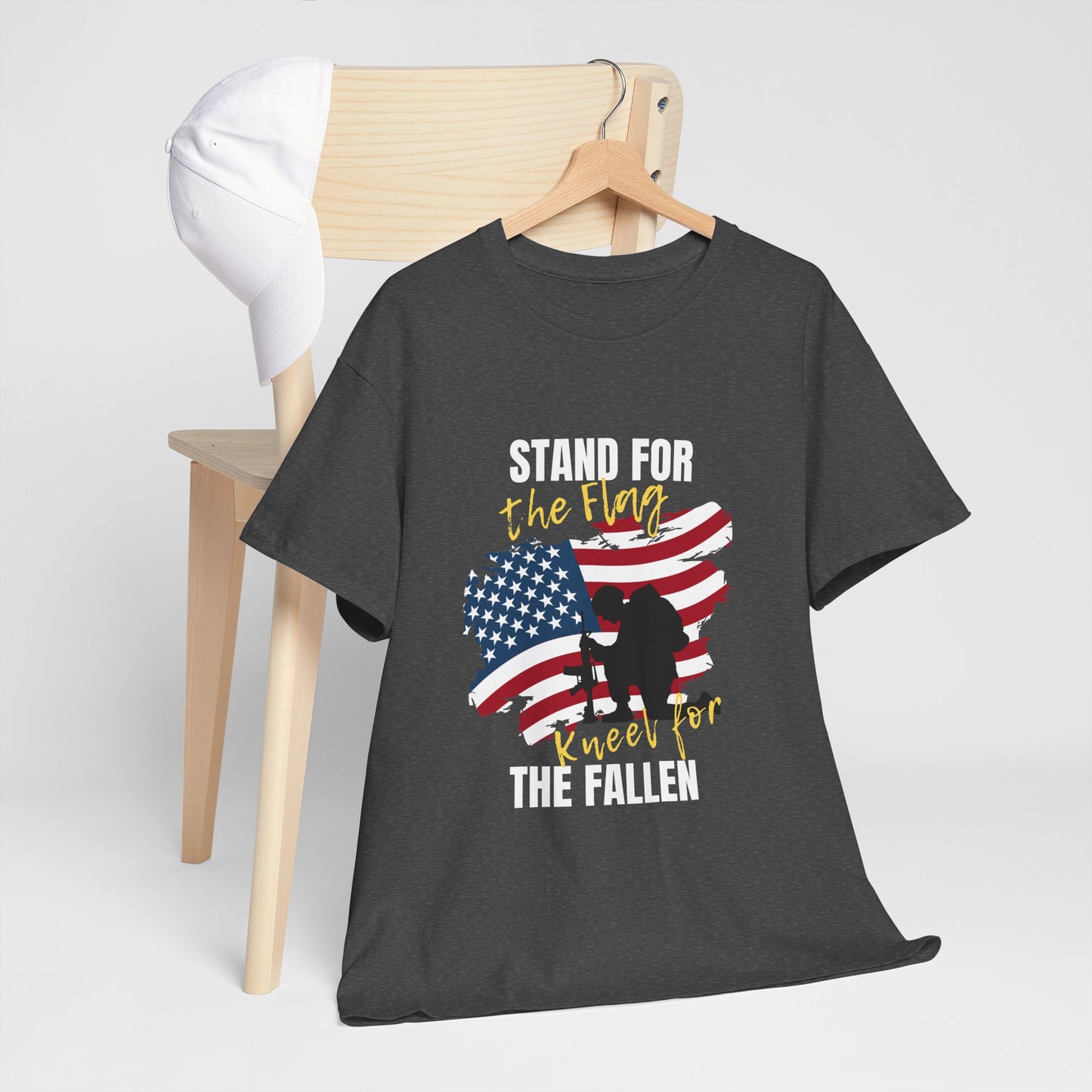 Stand for the Flag, Kneel for the Fallen Patriotic Unisex Heavy Cotton Tee