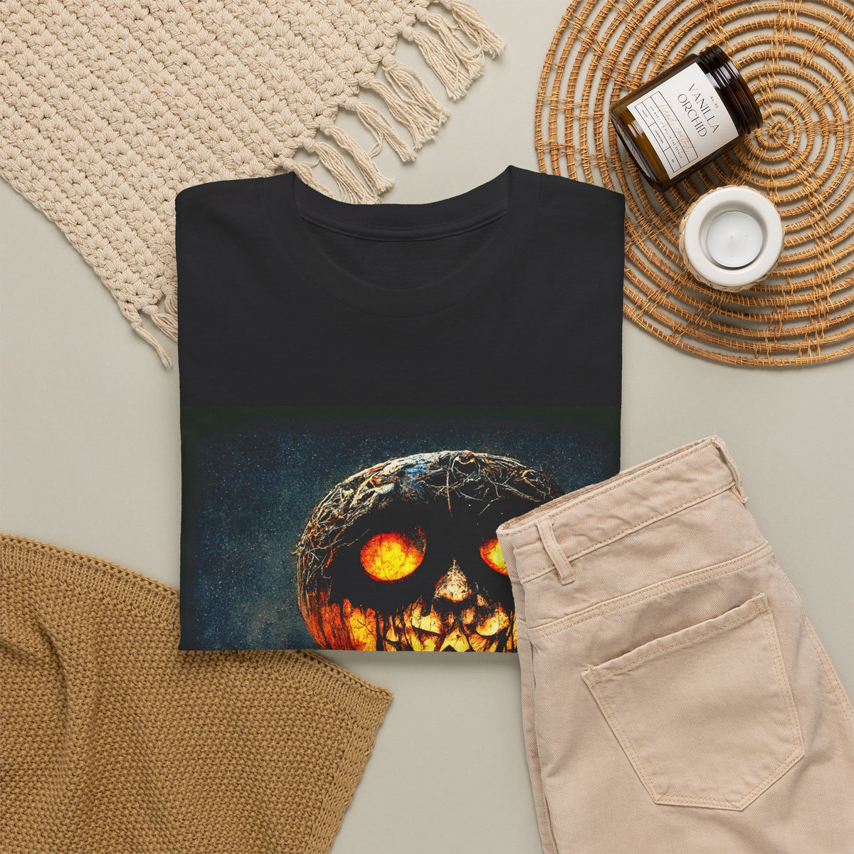 Halloween Pumpkin Skull T-Shirt — Spooky Jack-O'-Lantern Graveyard Tee