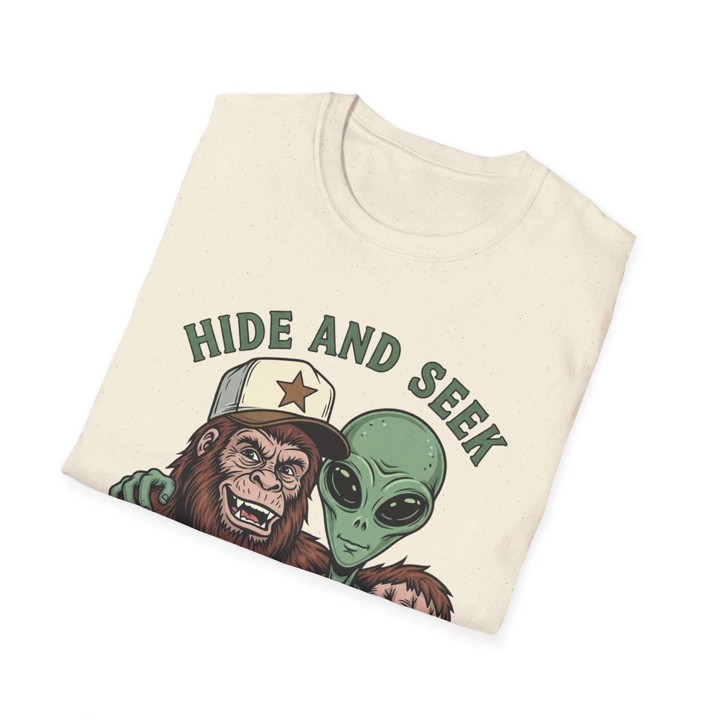 Hide and Seek Champions T-Shirt — Alien & Bigfoot Retro Graphic