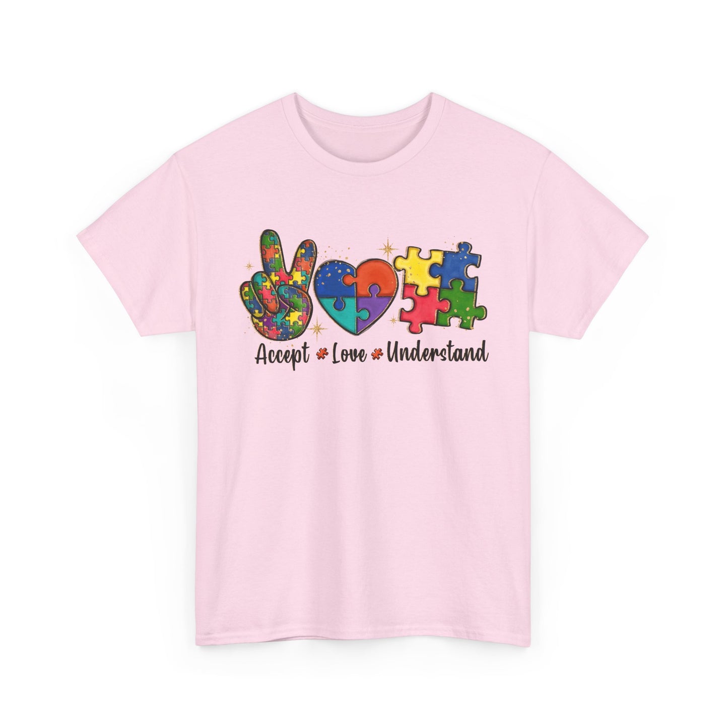 Accept Love Understand Puzzle Design Unisex Heavy Cotton Tee