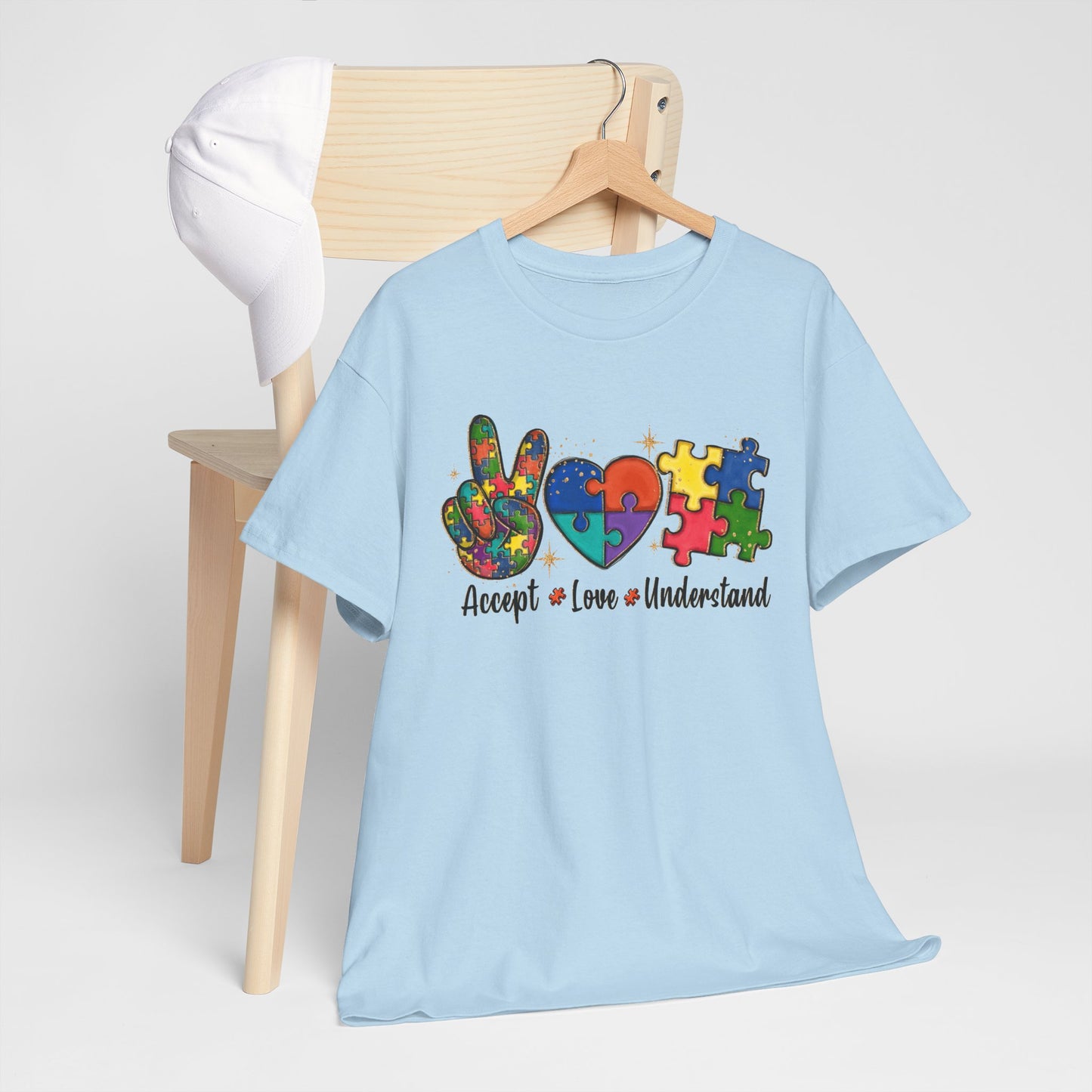 Accept Love Understand Puzzle Design Unisex Heavy Cotton Tee