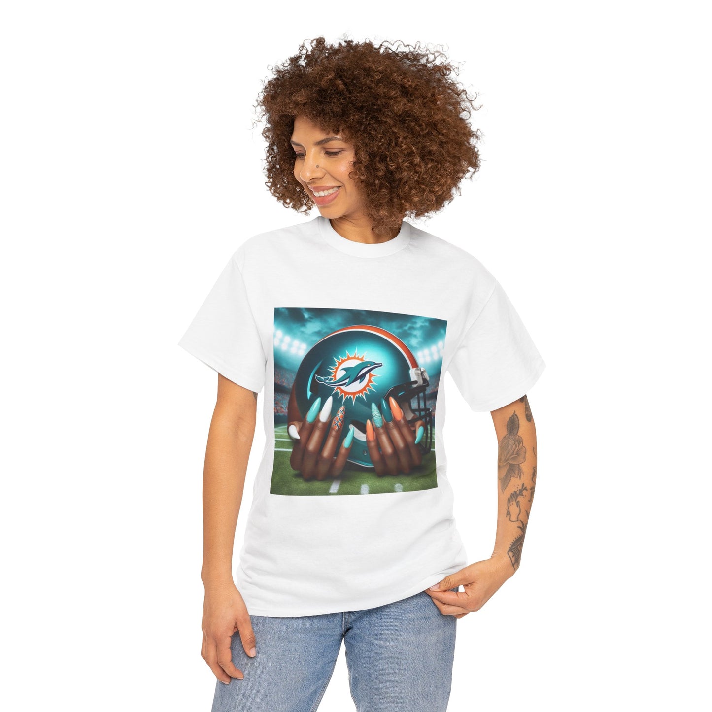 Miami Dolphins Helmet Nails Done Unisex Heavy Cotton Tee