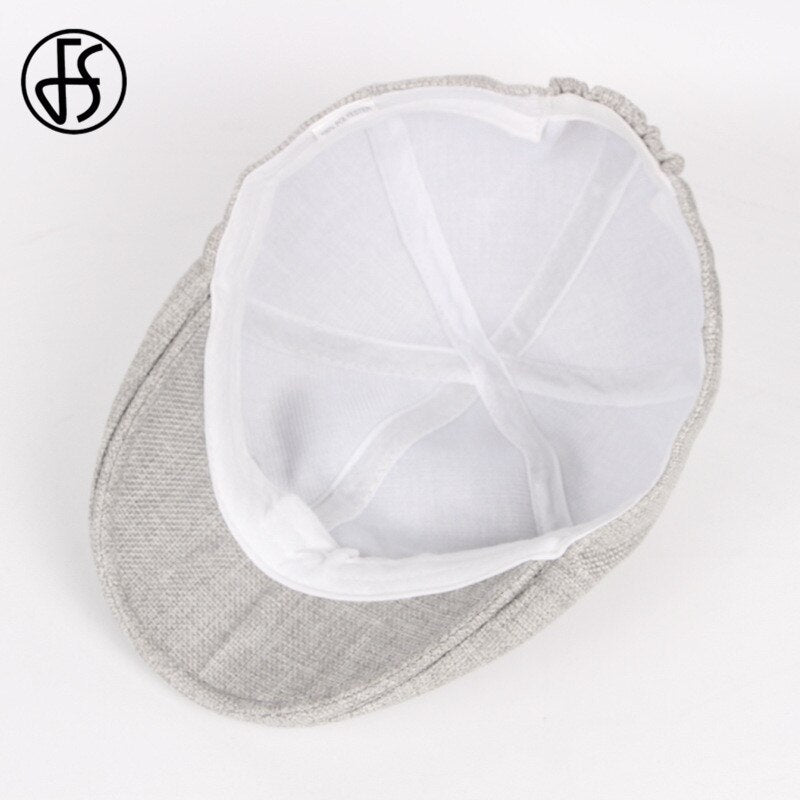 Women Men Linen Cotton Beret Caps Spring Winter Newsboy Flat Ivy Sun Hat Outdoor Casual Solid Color White Adjustable Berets