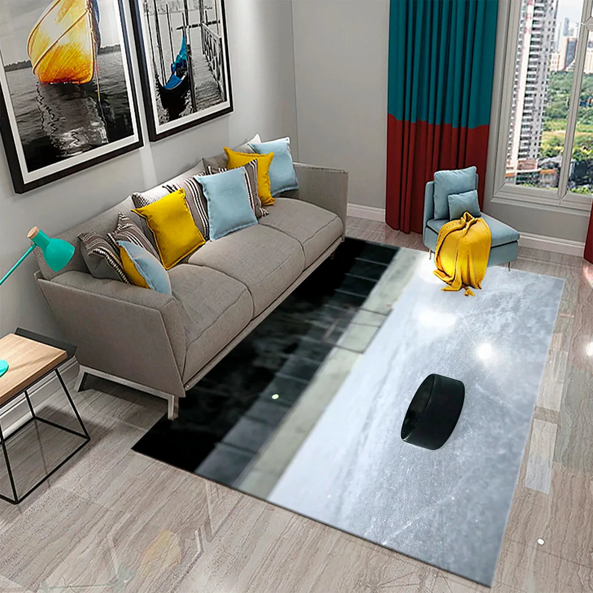 Ice Hockey Athlete Carpet Winter Ball Sport for Living Room Bedroom Dining Bathroom Door Entrance Non-Slip Area Rug Home Decor