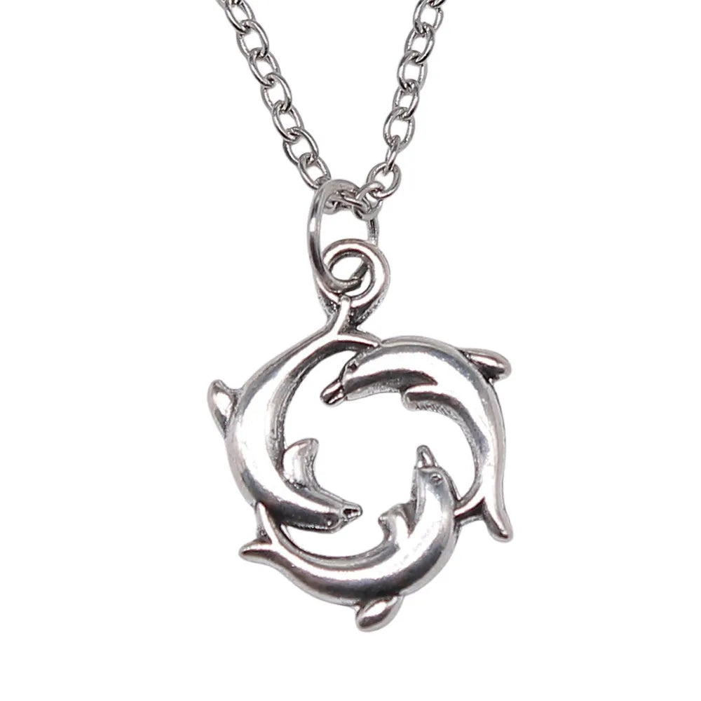 Silver 21x16mm Dolphin Necklaces Short Chain Choker Necklaces