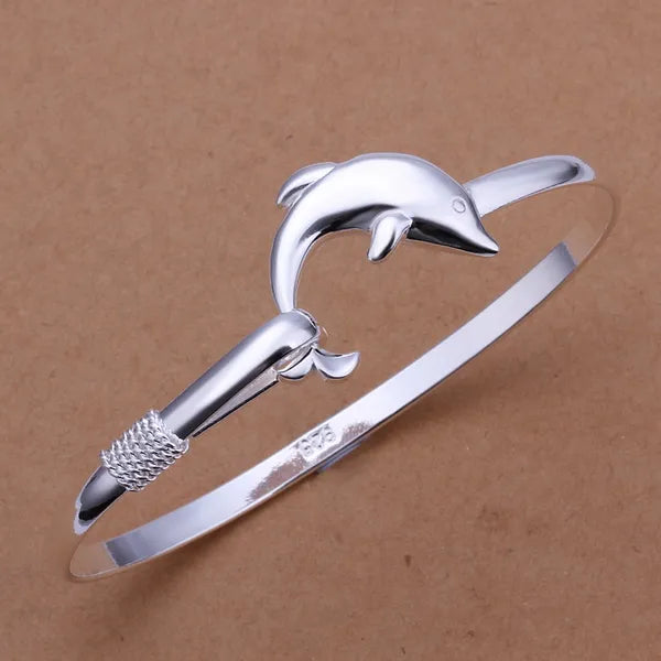 Silver exquisite luxury gorgeous fashion Dolphins bracelet charm jewelry women lady birthday gift B178
