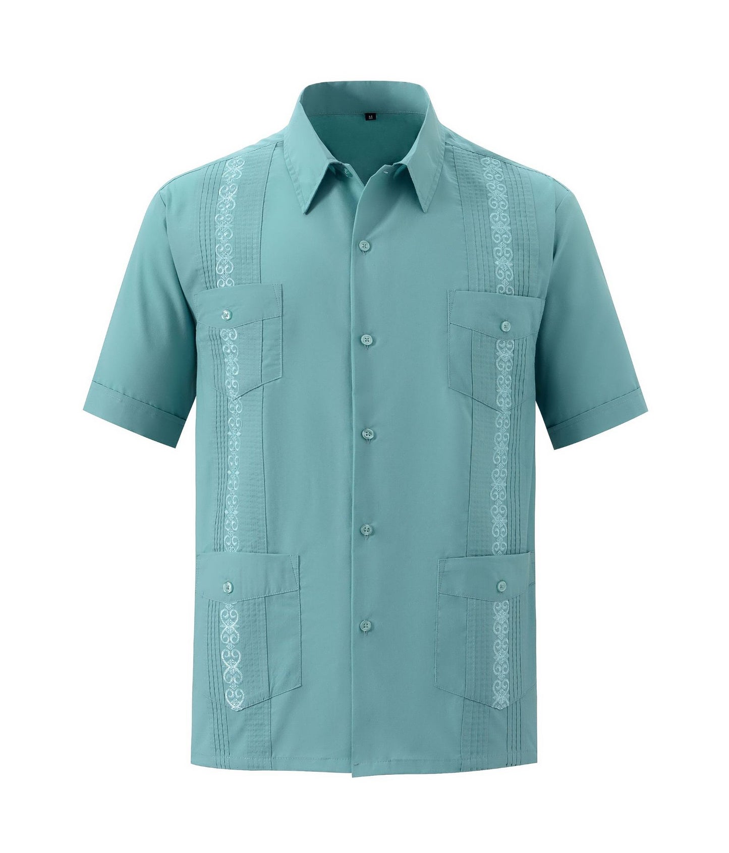Men's Short Sleeve Embroidered Guayabera Shirt - Summer Must-Have, Premium Fabric, Embroidered, Breathable, Comfortable