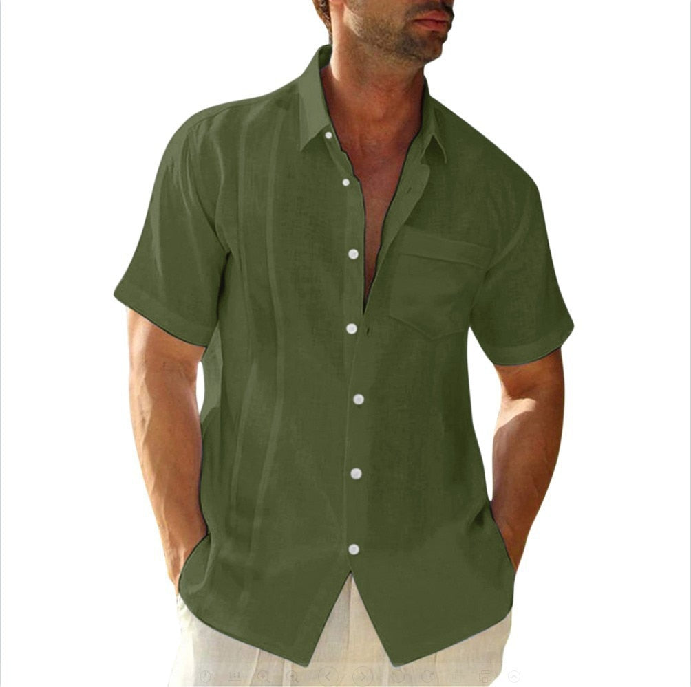 Men's Summer Short Sleeve Cotton Guayabera Dress Shirt Cuban Shorts Spread Collar Button Down Beach Tops Mens Clothes