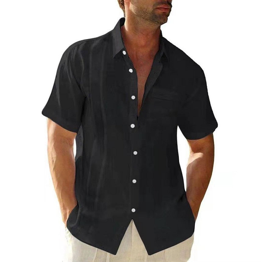 Men's Summer Short Sleeve Cotton Guayabera Dress Shirt Cuban Shorts Spread Collar Button Down Beach Tops Mens Clothes
