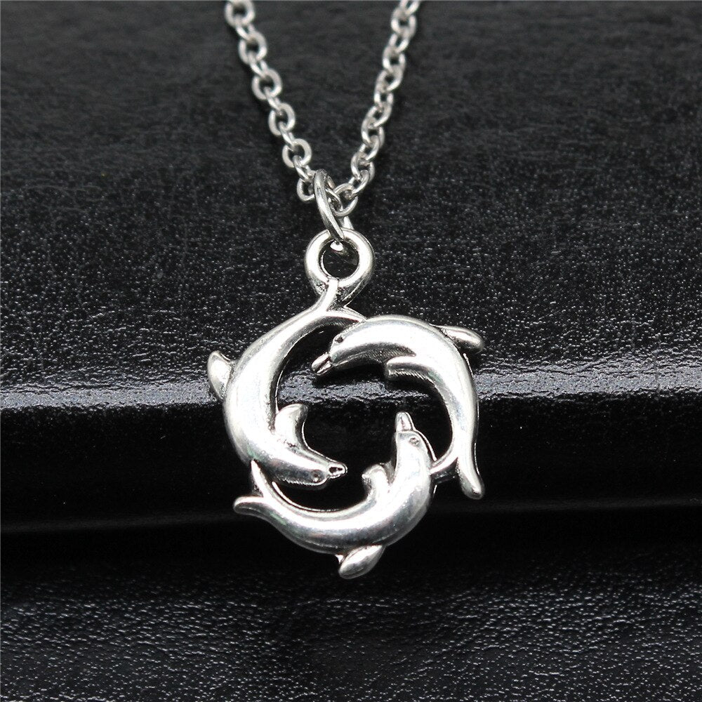 Silver 21x16mm Dolphin Necklaces Short Chain Choker Necklaces
