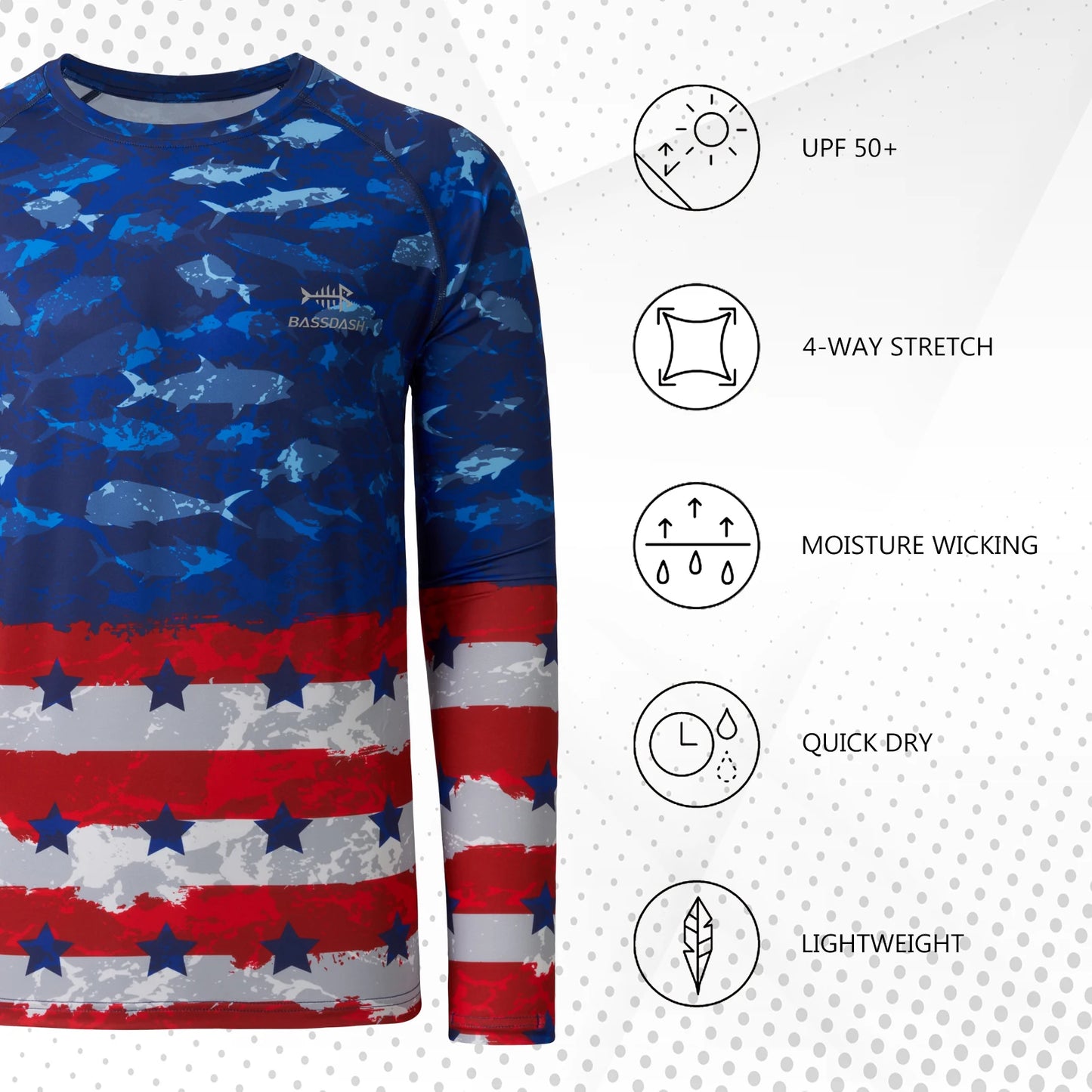 Men's Fishing Camo Shirt BASSDASH UPF 50+For Men Quick Dry Long Sleeve Kayaking Hiking T-Shirts