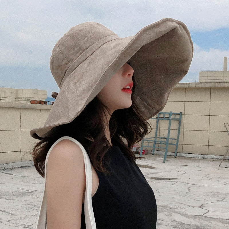 Women's Foldable Travel Packable Bucket Hat Japanese UV Sunscreen Cotton Summer Wide Brim Sun Hat Linen Beach Hat Fisherman Hat