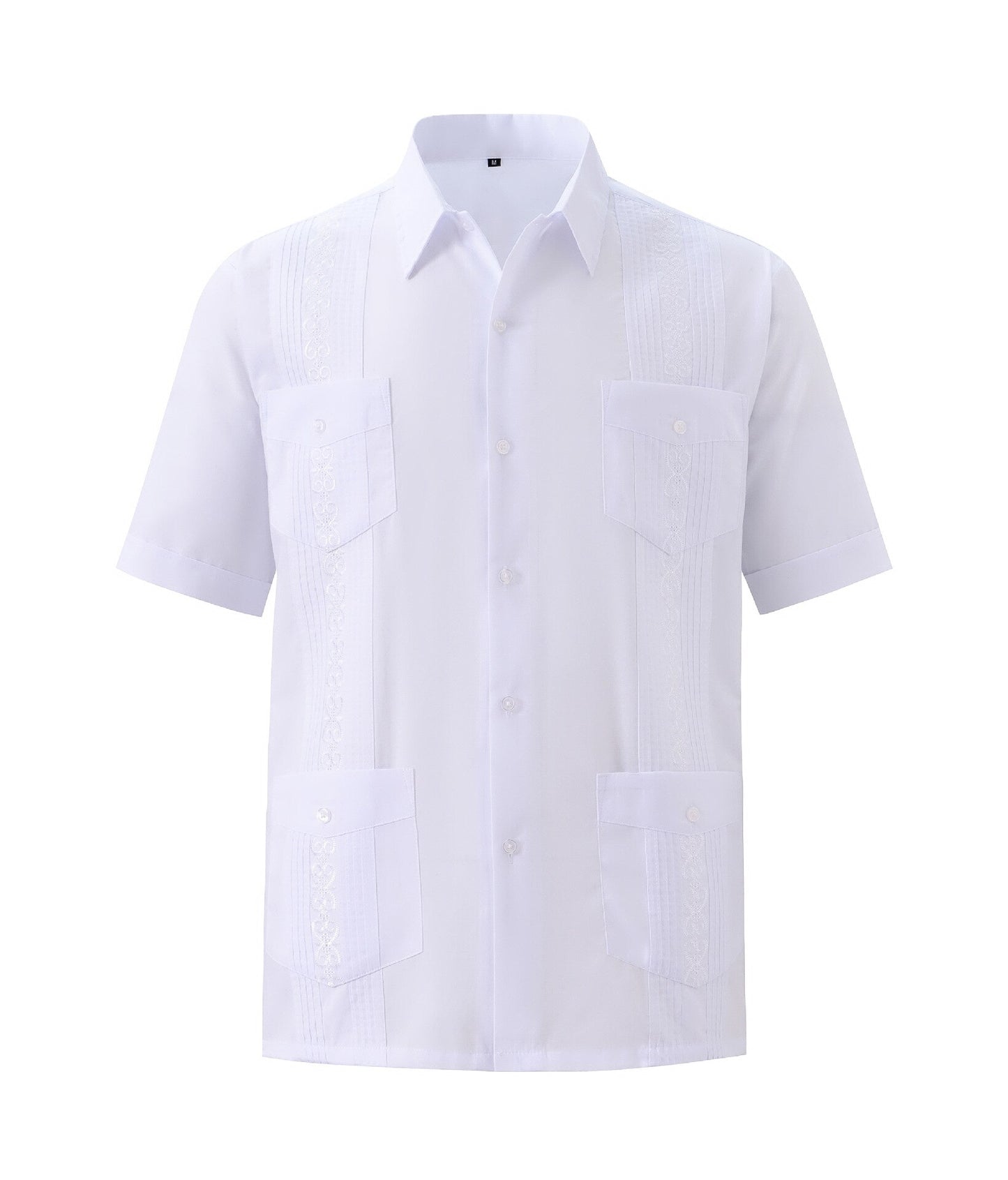 Men's Short Sleeve Embroidered Guayabera Shirt - Summer Must-Have, Premium Fabric, Embroidered, Breathable, Comfortable