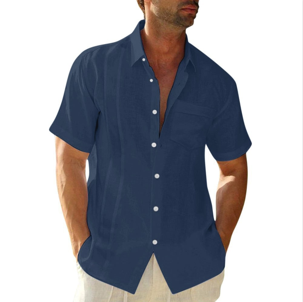 Men's Summer Short Sleeve Cotton Guayabera Dress Shirt Cuban Shorts Spread Collar Button Down Beach Tops Mens Clothes