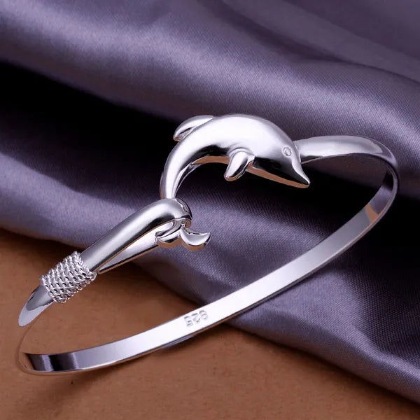 Silver exquisite luxury gorgeous fashion Dolphins bracelet charm jewelry women lady birthday gift B178