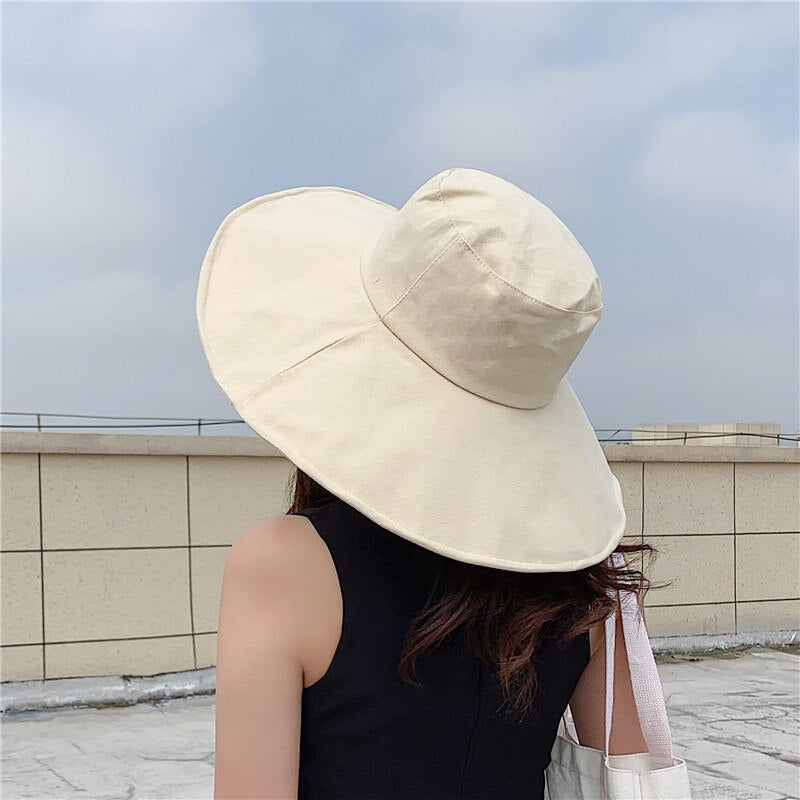 Summer Beach Big Brimmed Hat Women Seaside Travel Outdoor Hat Sunscreen Fisherman Hat Korea Foldable Sun Hat Panama Hat