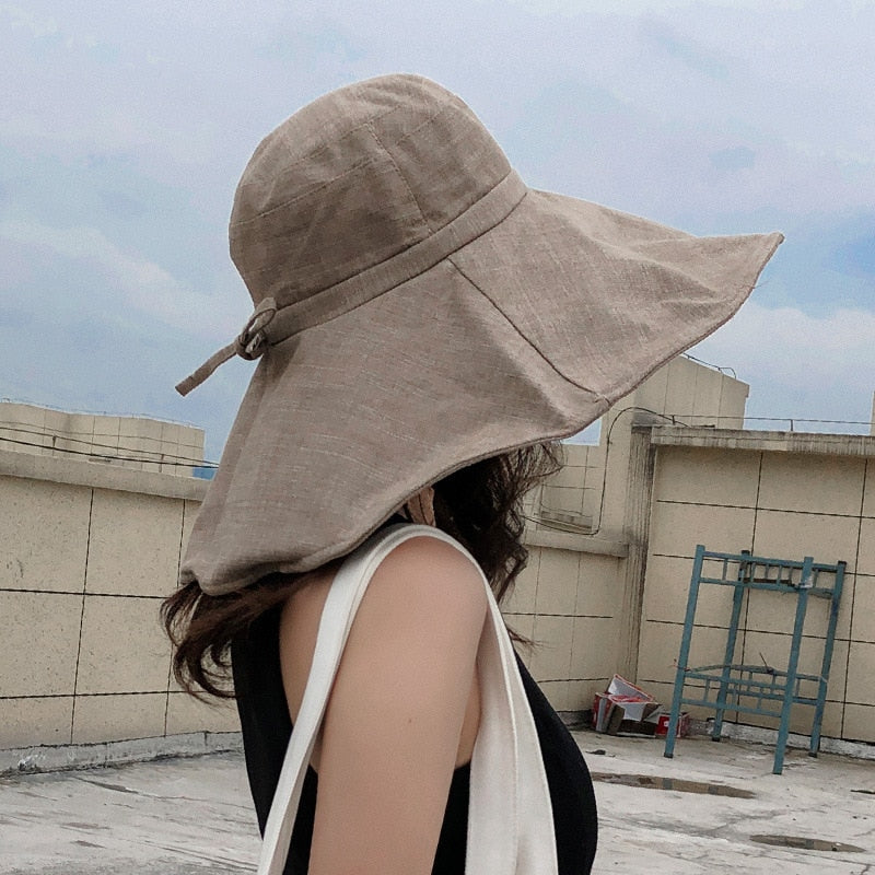 Women's Foldable Travel Packable Bucket Hat Japanese UV Sunscreen Cotton Summer Wide Brim Sun Hat Linen Beach Hat Fisherman Hat