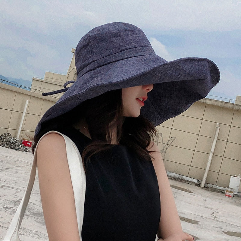 Women's Foldable Travel Packable Bucket Hat Japanese UV Sunscreen Cotton Summer Wide Brim Sun Hat Linen Beach Hat Fisherman Hat