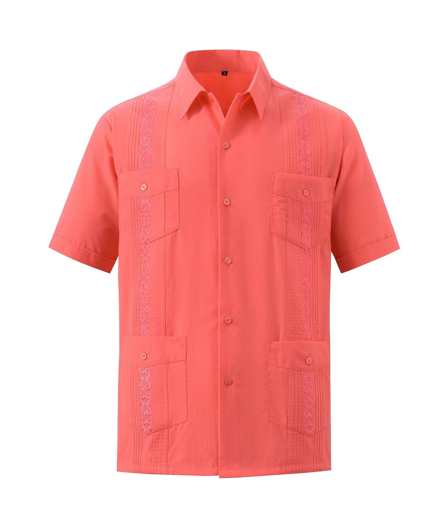 Men's Short Sleeve Embroidered Guayabera Shirt - Summer Must-Have, Premium Fabric, Embroidered, Breathable, Comfortable