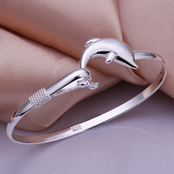 Silver exquisite luxury gorgeous fashion Dolphins bracelet charm jewelry women lady birthday gift B178