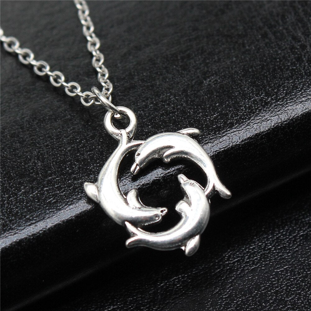 Silver 21x16mm Dolphin Necklaces Short Chain Choker Necklaces