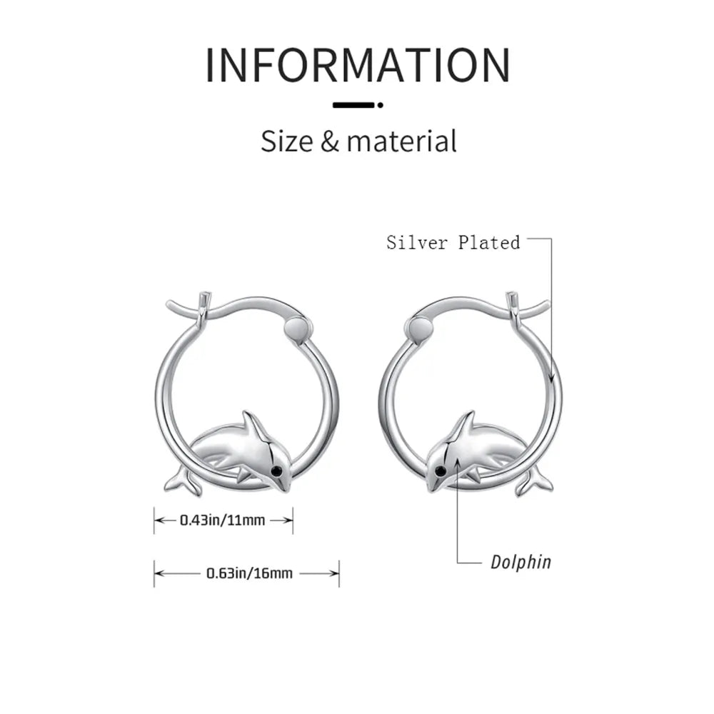 Silver Plated Dolphin Stud Earring Girl Cute Pretty Ocean Animal Small Earrings Women Aesthetics Fashion Ear Clip Jewelry