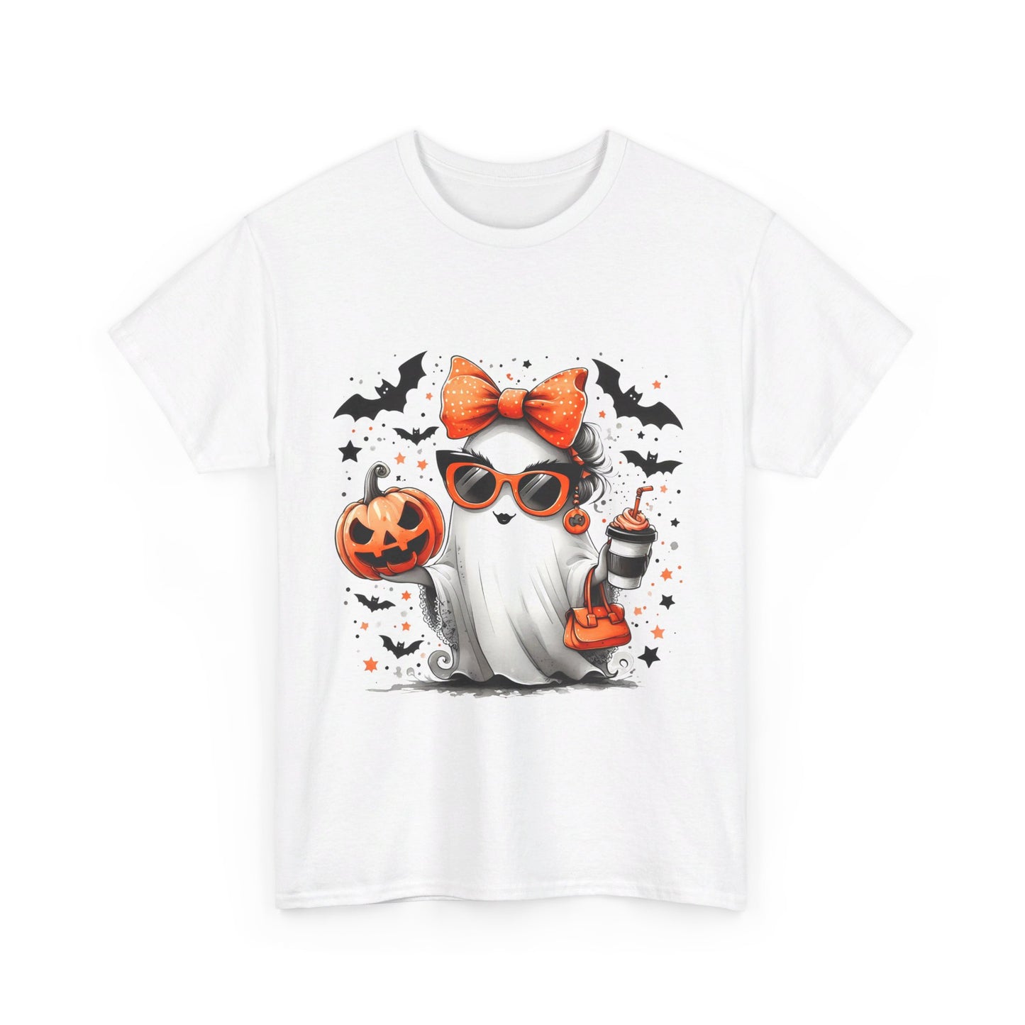 Halloween Cute Coffee Ghost Unisex Heavy Cotton Tee