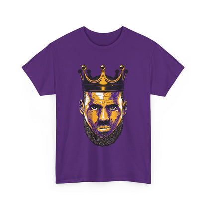 Lebron James Purple King Head Graphic Tee, Unisex Heavy Cotton Tee, Basketball Fan Shirt, Gift for Sports Lovers, Cool Casual Wear