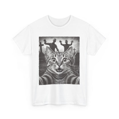 Spooky Cat Cemetery Graphic Tee, Unisex Halloween Shirt, Vintage Cat T-Shirt, Fun Cat Lovers Gift, Halloween Costume Top