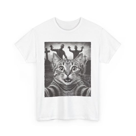 Spooky Cat Cemetery Graphic Tee, Unisex Halloween Shirt, Vintage Cat T-Shirt, Fun Cat Lovers Gift, Halloween Costume Top