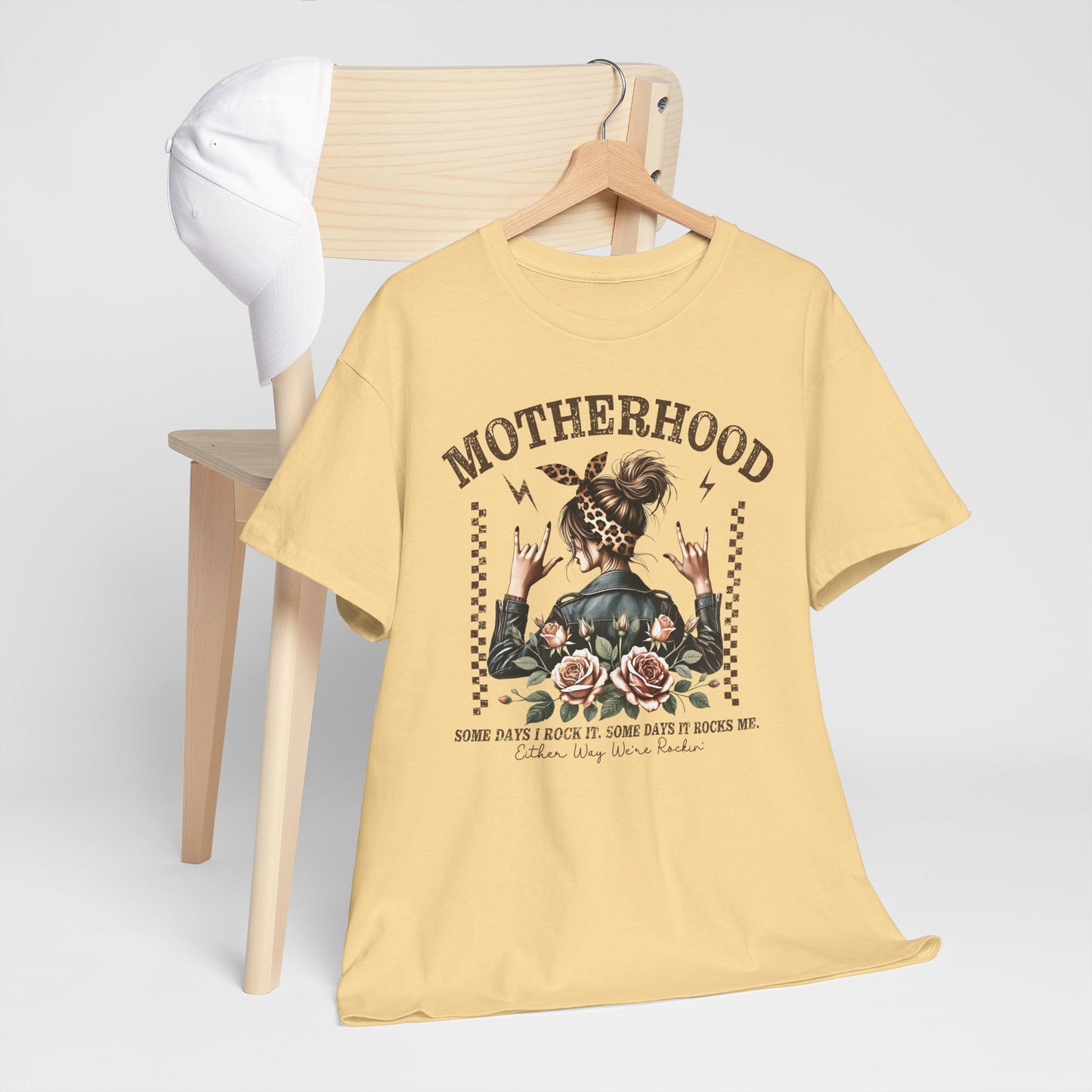 Motherhood Rocks Graphic Tee | Unisex Heavy Cotton T-Shirt for Moms | Fun Gift Idea