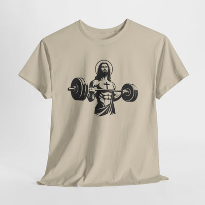 Jesus Lifting Weights T-Shirt — Christian Gym Tee