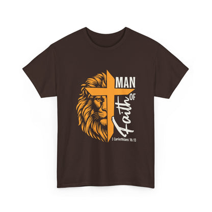 Man of Faith Lion Cross T-Shirt — Christian Faith Tee (1 Corinthians 16:13)