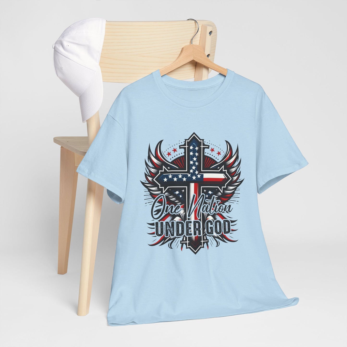 One Nation Under God Patriotic Faith Tee, Unisex Heavy Cotton Tee, Christian Apparel, Memorial Day Shirt, Independence Day Clothing, Gift for Believers