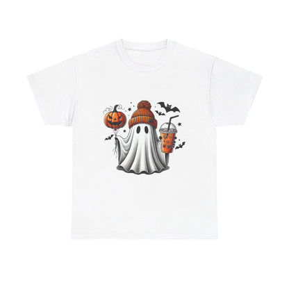 Halloween Coffee Ghost Unisex Heavy Cotton Tee