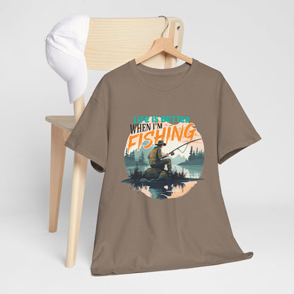 Life is Better Fishing T-Shirt - Unisex Heavy Cotton Tee for Fishing Lovers