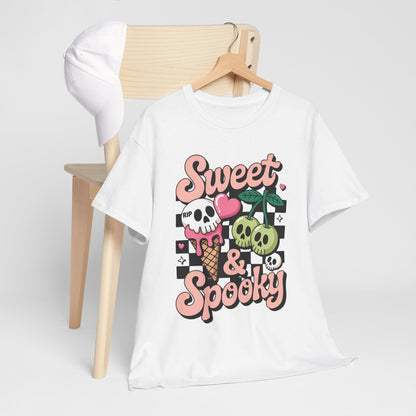 Sweet & Spooky Unisex Heavy Cotton Tee - Halloween T-Shirt, Cute Spooky Top, Graphic Tee, Kawaii Halloween Apparel, Gift for Horror Lovers