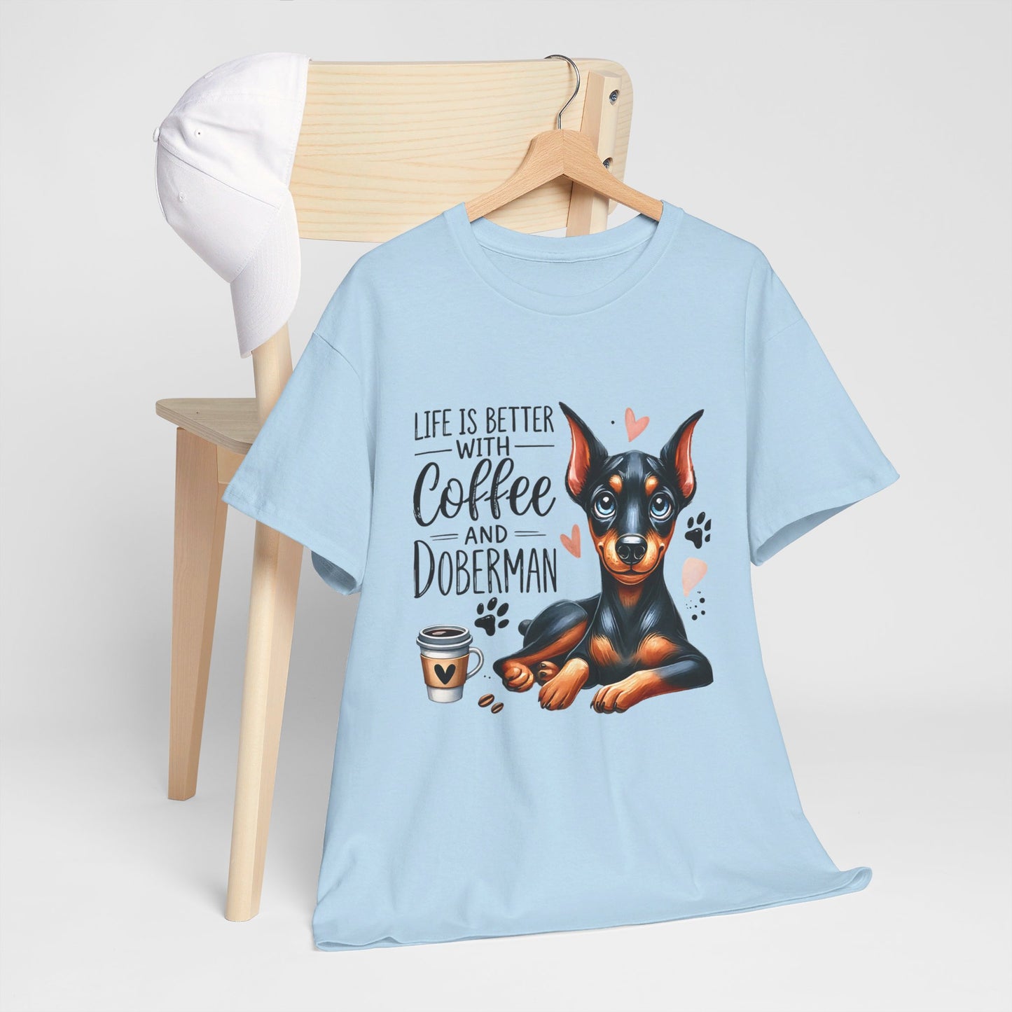 Life Is Better With Coffee And Doberman Unisex Heavy Cotton Tee