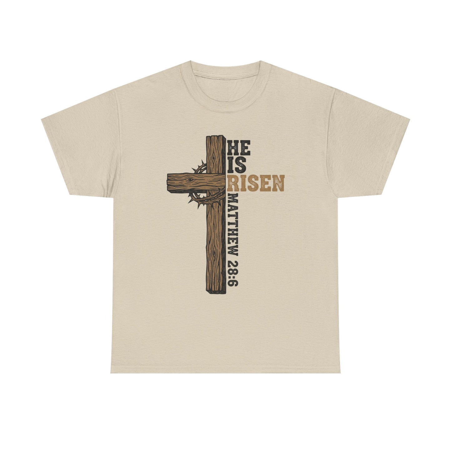 He Is Risen Cross T‑Shirt — Matthew 28:6 Easter Christian Tee