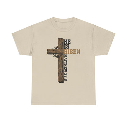 He Is Risen Cross T‑Shirt — Matthew 28:6 Easter Christian Tee