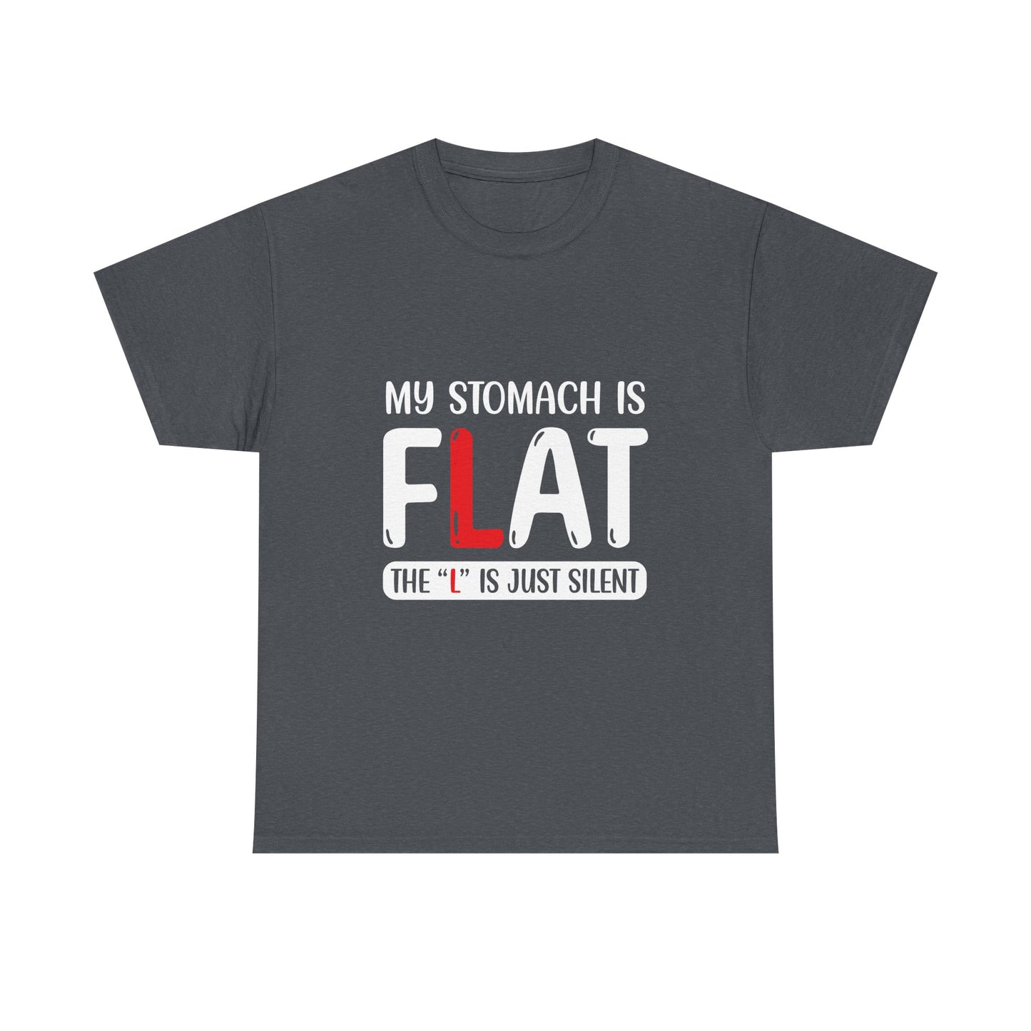 My Stomach Is Flat The "L" Is Silent Unisex Heavy Cotton Tee - Minimalist Red ‘L’ Design