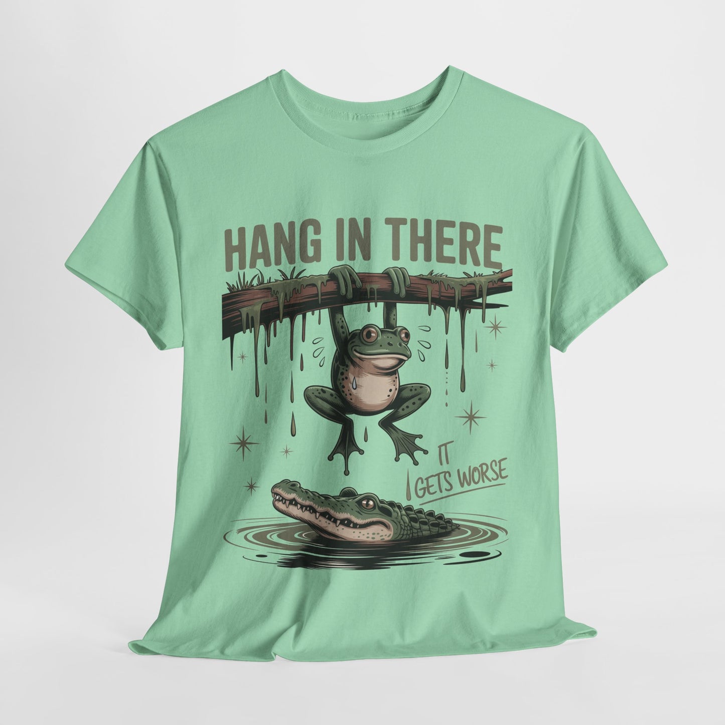 Hang In There Motivational Frog Tee Shirt, Fun Graphic Tee, Gift for Friends, Positive Vibe T-Shirt, Casual Everyday Wear