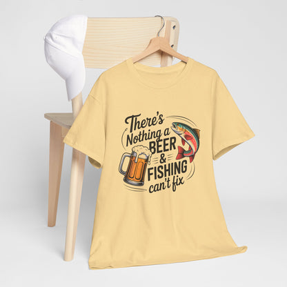 There's Nothing a Beer & Fishing Can't Fix Unisex Heavy Cotton Tee Perfect for Fishermen, Outdoor Lovers, Father's Day, Gifts,