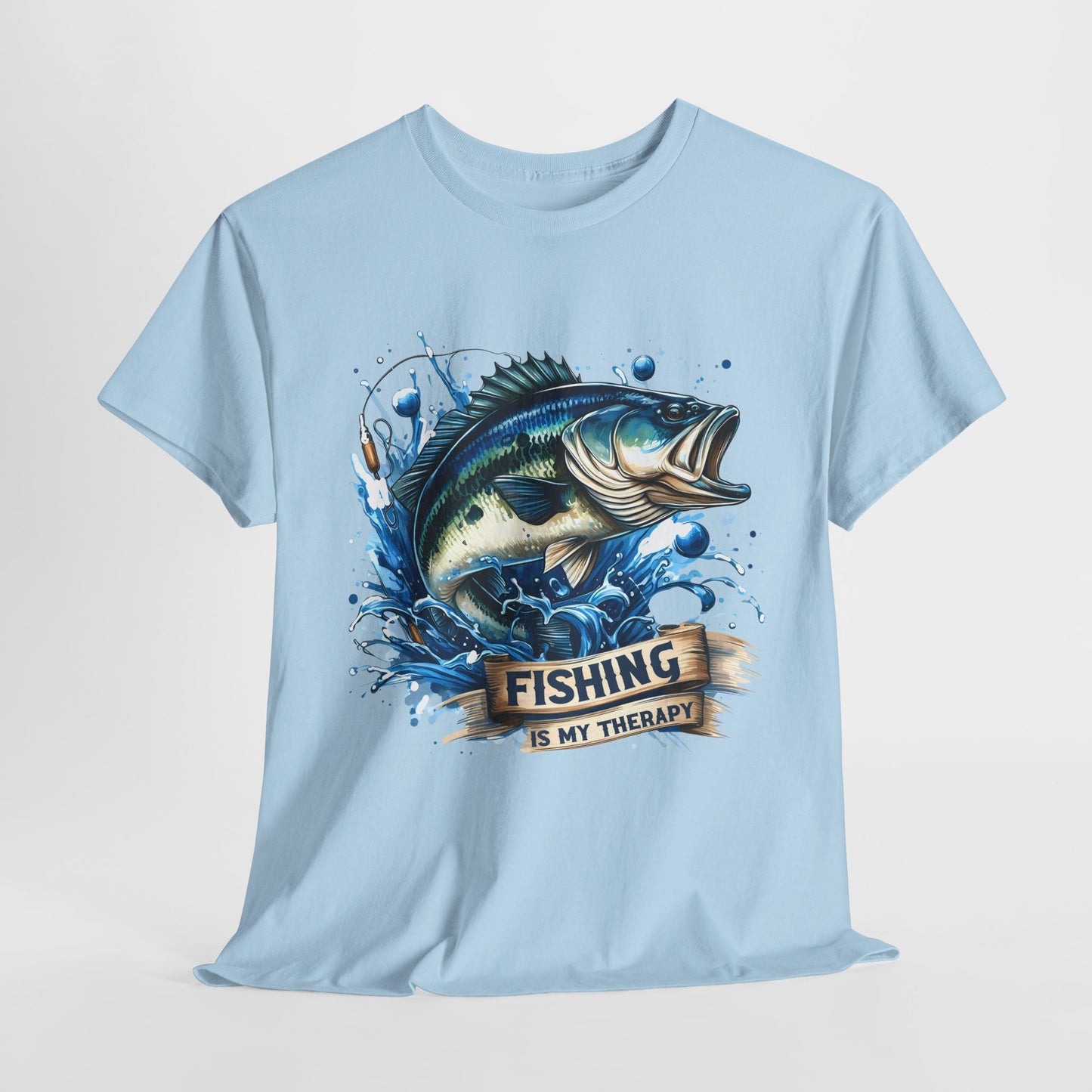 Fishing Is My Therapy Unisex Heavy Cotton Tee, Fishing Shirt, Outdoor Apparel, Gift for Fishermen, Comfortable Graphic Tee
