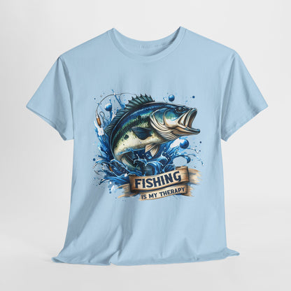 Fishing Is My Therapy Unisex Heavy Cotton Tee, Fishing Shirt, Outdoor Apparel, Gift for Fishermen, Comfortable Graphic Tee
