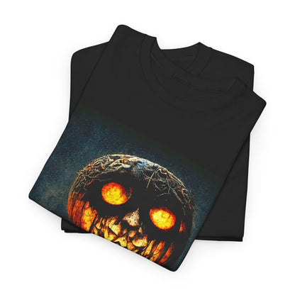 Halloween Pumpkin Skull T-Shirt — Spooky Jack-O'-Lantern Graveyard Tee