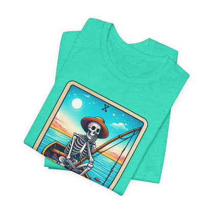 Hooked On Nothing Skeleton Fisherman Tee - Hooked on Nothing, Funny T-Shirt, Halloween Costume, Fishing Humor, Gift for Him/Her, Unique Graphic Tee