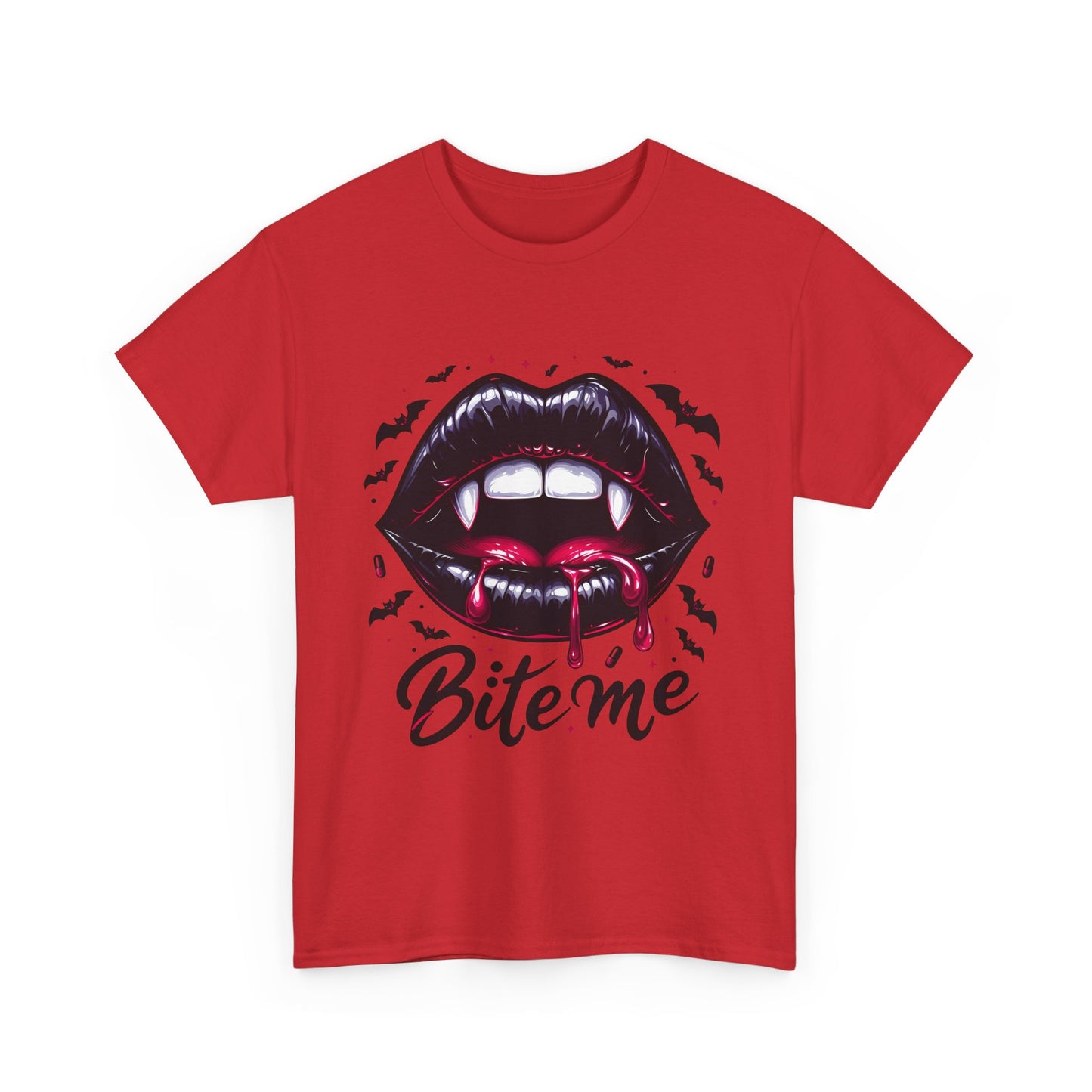 Bite Me Vampire Lover Tee - Unisex Heavy Cotton Tee for Halloween, Spooky Parties, Gothic Style, Perfect for Costume Wear or Everyday Casual