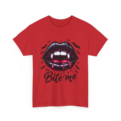Bite Me Vampire Lover Tee - Unisex Heavy Cotton Tee for Halloween, Spooky Parties, Gothic Style, Perfect for Costume Wear or Everyday Casual