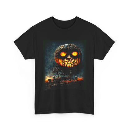 Halloween Pumpkin Skull T-Shirt — Spooky Jack-O'-Lantern Graveyard Tee
